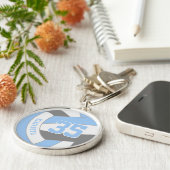 Lichtblauw grijs team kleuren aangepaste volleybal sleutelhanger (Zijkant)