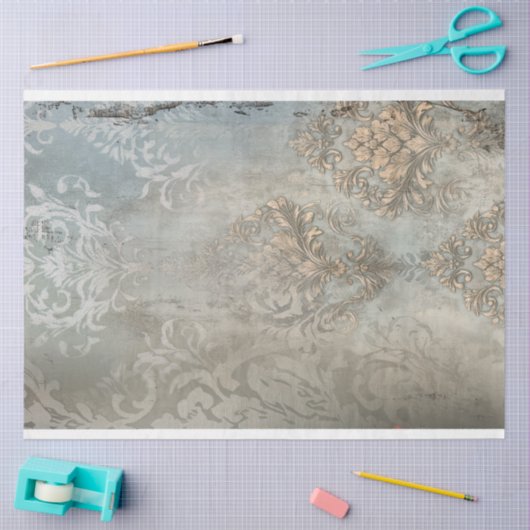 Lichtblauw Grijs, Verweerde Damast Achtergrond Tissuepapier (Craft)