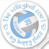 Lichtblauw Grijs Volleybalveld Mijn Gelukkige Plaa Sticker (Voorkant)