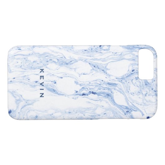 Lichtblauw-grijs & Wit marmeren wervelingen Case-Mate iPhone Case (Achterkant (Horizontaal))