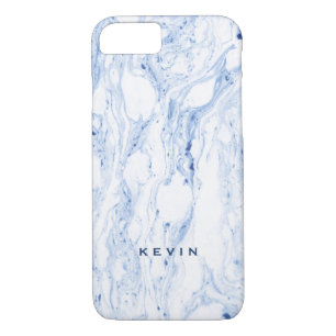 Lichtblauw-grijs & Wit marmeren wervelingen Case-Mate iPhone Case