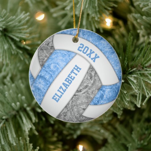 Lichtblauw grijs wit, sportief volleybal keramisch ornament (Boom)