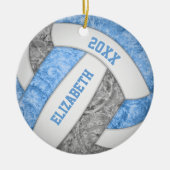 Lichtblauw grijs wit, sportief volleybal keramisch ornament (Voorkant)
