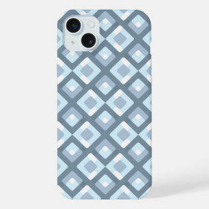 Lichtblauw-grijze vierkante midcentury-patroon iPhone 15 plus case