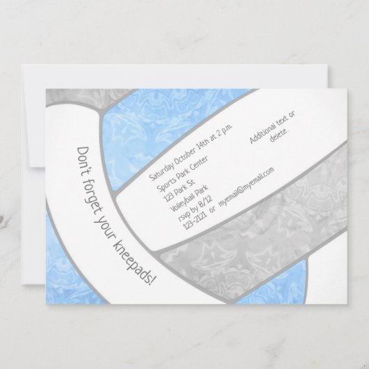 lichtblauw - grijze volleybalfeest kaart (Achterkant)