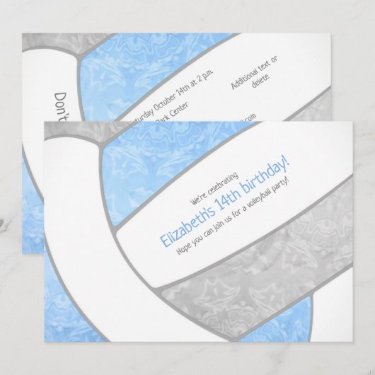 lichtblauw - grijze volleybalfeest kaart (Voorkant / Achterkant)