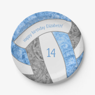 lichtblauw - grijze volleybalfeest papieren bordje