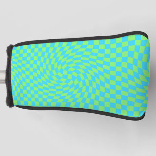 Lichtblauw & groen vervormd dambord patroon golfheadcover