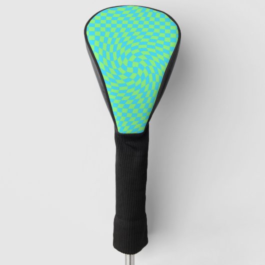Lichtblauw & groen vervormd dambord patroon golfheadcover (Voorkant)