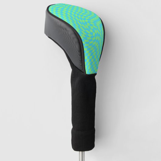 Lichtblauw & groen vervormd dambord patroon golfheadcover (Schuin)