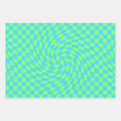 Lichtblauw & groen vervormd dambord patroon inpakpapier vel (Voorkant 3)