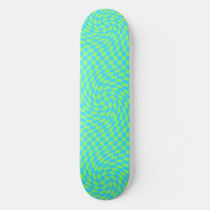 Lichtblauw & groen vervormd dambord patroon persoonlijk skateboard
