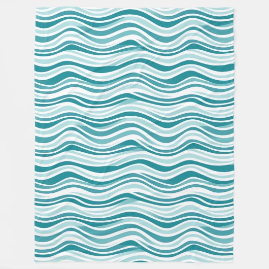 Lichtblauw/Groene Golvende Lijnen op Witte Achterg Fleece Deken (Voorkant)