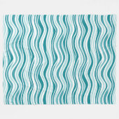 Lichtblauw/Groene Golvende Lijnen op Witte Achterg Fleece Deken (Voorkant (Horizontaal))