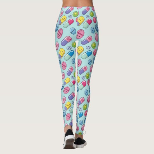 Lichtblauw Happy Pill Pattern Leggings (Achterkant)