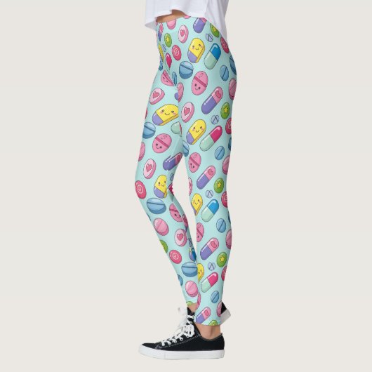 Lichtblauw Happy Pill Pattern Leggings (Links)