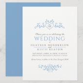 Lichtblauw hartmonogram met bladlijnkunst voor de  kaart (Voorkant / Achterkant)