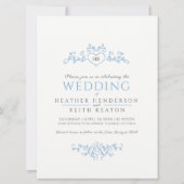 Lichtblauw hartmonogram met bladlijnkunst voor de  kaart (Voorkant)