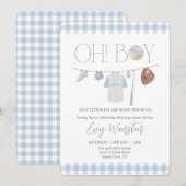 lichtblauw honkbal Oh, jongen baby shower uitnodig Kaart (Voorkant / Achterkant)