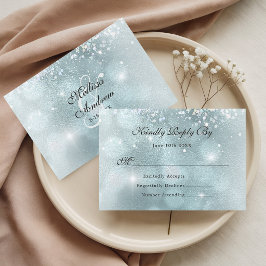 Lichtblauw Horizontaal Zilveren Glitter Bruiloft RSVP Kaartje