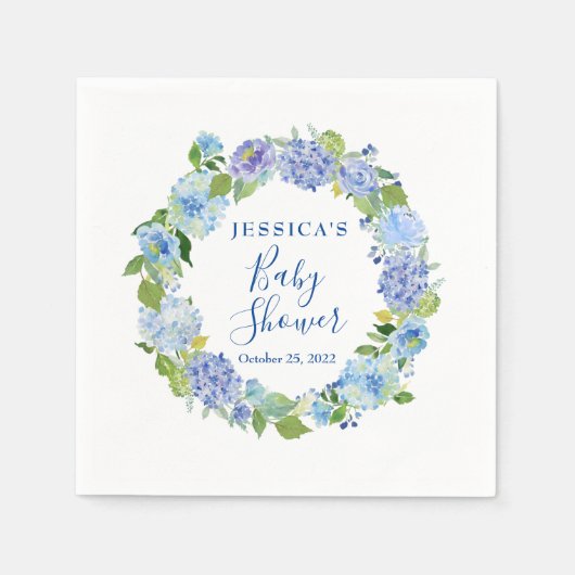 Lichtblauw Hydrangea Bloemen Baby shower papier Servet (Voorkant)
