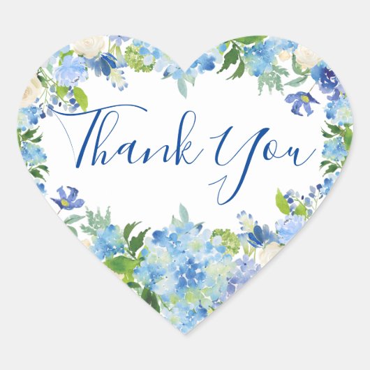 Lichtblauw Hydrangea & Groen Waterverf Bruiloft Hart Sticker (Voorkant)