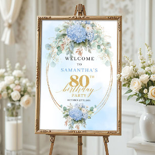 Lichtblauw Hydrangea Welkom Bord 80ste verjaardag Poster