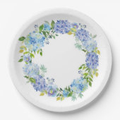 Lichtblauw Hydrangeas Bloemen Bruiloft Papieren Bordje (Voorkant)
