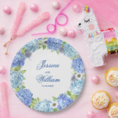 Lichtblauw Hydrangeas Bloemen Bruiloft Papieren Bordje (Feest)