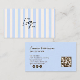 Lichtblauw & Ivoor Strepen Bakkerij Logo QR Code Visitekaartje