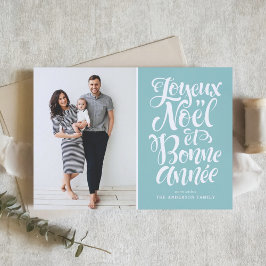 Lichtblauw Joyeux Noël et Bonne Année Script Foto Feestdagen Kaart