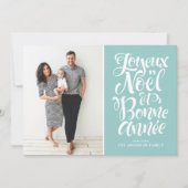 Lichtblauw Joyeux Noël et Bonne Année Script Foto Feestdagenkaart (Voorkant)