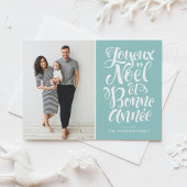 Lichtblauw Joyeux Noël et Bonne Année Script Foto Feestdagenkaart