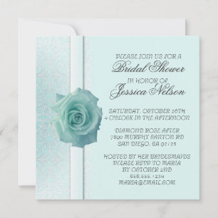 Lichtblauw Kant Damask Beauty Roos Shower Invite Kaart