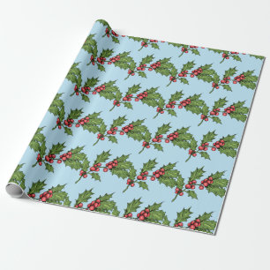 Lichtblauw Kerstmis Mistletoe Patroon Cadeaupapier
