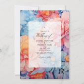 Lichtblauw, koraal en perzik bruiloft kaart (Voorkant)