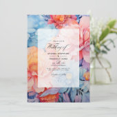 Lichtblauw, koraal en perzik bruiloft kaart (Staand voorkant)
