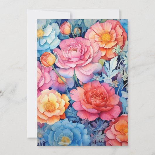 Lichtblauw, koraal en perzik bruiloft kaart (Achterkant)