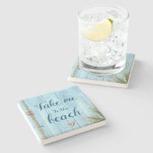 Lichtblauw Kustrustiek Hout Breng me naar het stra Stenen Onderzetter (Zijkant)