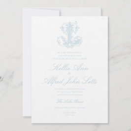 Lichtblauw "L" Monogram Huwelijksuitnodiging Kaart
