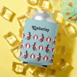 Lichtblauw Leuke Cartoon Zwempinguïn Kinder naam Blikjeskoeler