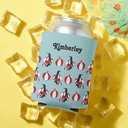 Lichtblauw Leuke Cartoon Zwempinguïn Kinder naam Blikjeskoeler (Insitu Zomer)