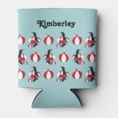 Lichtblauw Leuke Cartoon Zwempinguïn Kinder naam Blikjeskoeler (Voorkant)