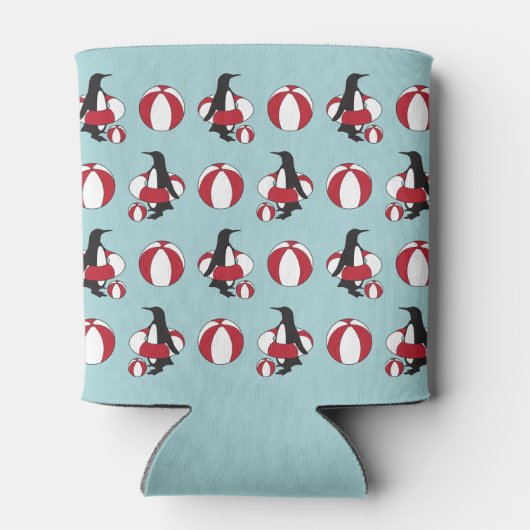 Lichtblauw Leuke Cartoon Zwempinguïn Kinder naam Blikjeskoeler (Achterkant)