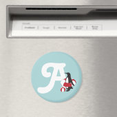 Lichtblauw Leuke Pinguïn Zwemmend Kinder Monogram Magneet (Insitu (Vaatwasser))