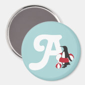 Lichtblauw Leuke Pinguïn Zwemmend Kinder Monogram Magneet (Voorkant / Achterkant)