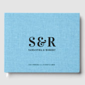 Lichtblauw linnen bruiloft monogram gastenboek (Voorkant)