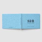 Lichtblauw linnen bruiloft monogram gastenboek (Volledig)