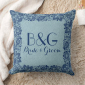 Lichtblauw linnen & marinekant Lijst Kussen (Deken)