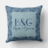 Lichtblauw linnen & marinekant Lijst Kussen (Achterkant)